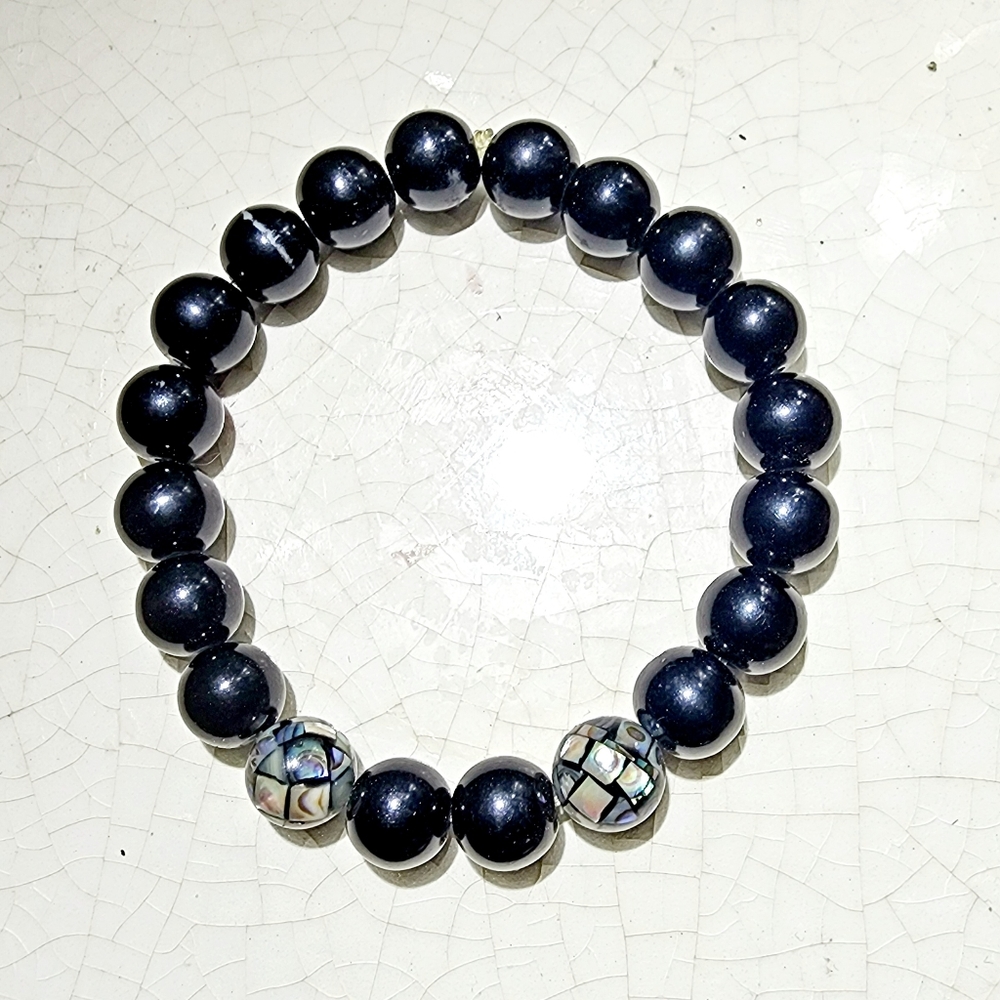 Onyx and marcasite stretch beaded bracelet